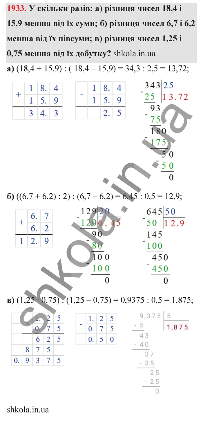 Відповідь до завдання № 1933 - ГДЗ Математика 5 клас Бевз 2022